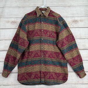 The Territory Ahead Southwest Knit Flannel Shirt Mens Size Large Beige/Green/Red